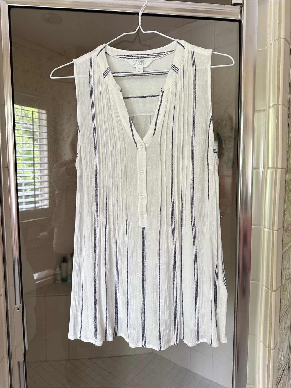 Market & Spruce Sleeveless White Tunic with Navy Stripes